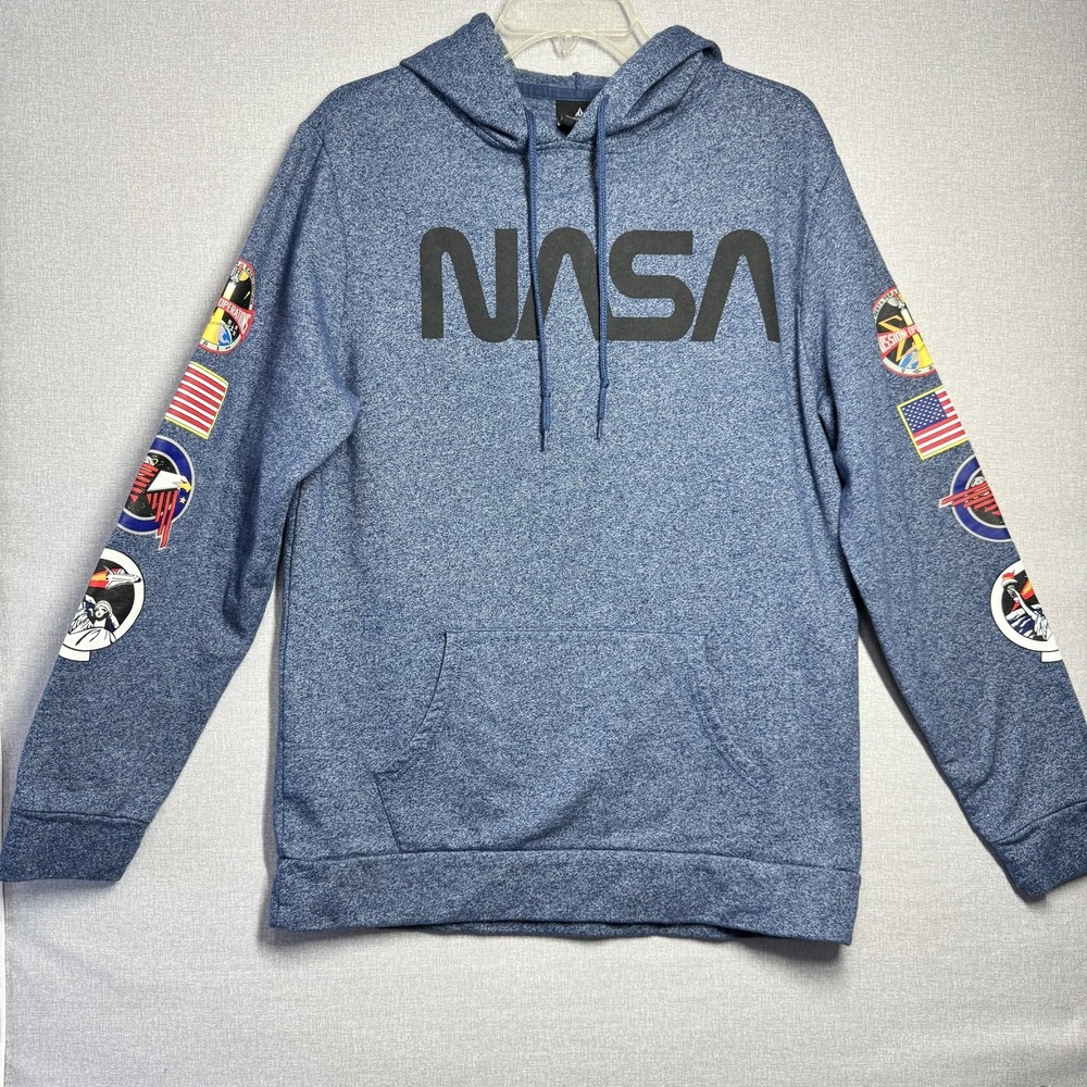 NASA Patches Aldrin Family Foundation Hoodie Mens Large Blue‎ Fleece Pullover